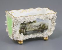 A Rockingham porcelain card rack, c.1830-42, finely painted with a titled view 'Newstead Abbey,