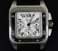 A gentleman's 2013 stainless steel Cartier Santos 100 automatic chronograph wrist watch, with