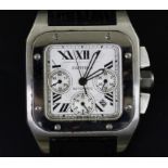 A gentleman's 2013 stainless steel Cartier Santos 100 automatic chronograph wrist watch, with