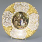 A Rockingham porcelain cabinet plate, c.1830-42, painted by George Speight with a titled scene '