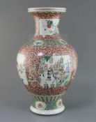 A large Chinese famille verte vase, painted with figure scenes, birds and flowers, H. 50cm