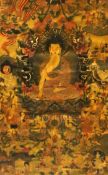 Two thangka depicting Buddha Shakyamuni, Tibet, 19th/20th century, the first the central figure