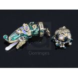 Two antique Indian, gold, enamel and gem set fobs/pendant, one modelled as the head of a dog, with