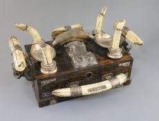 An impressive Victorian silver and hippopotamus tusk mounted coromandel wood rectangular smokers