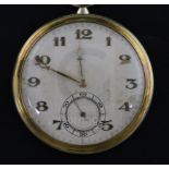 An 18ct two colour gold keyless dress pocket watch and an 18ct two colour gold albert hung with a