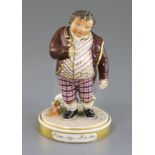 An early Rockingham porcelain figure of a drunkard, 'Stea-dy-La-ds', c.1826, rare iron red printed