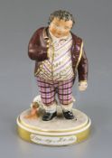 An early Rockingham porcelain figure of a drunkard, 'Stea-dy-La-ds', c.1826, rare iron red printed