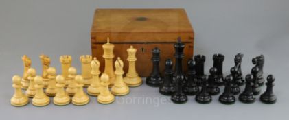 A Jaques & Son Ltd Staunton chess set, in ebony and boxwood, kings 4.5in., in original baize lined