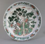 A Chinese famille verte dish, Kangxi period, painted with the Three Friends of Winter, with