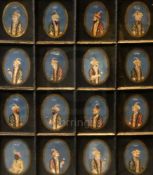 A set of early 19th century Company School gouache portraits of Indian noblemen, each 6 x 5.5in.