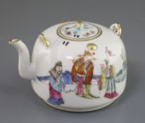 A Chinese famille rose teapot and cover, Xianfeng mark and of the period (1851-61), painted with