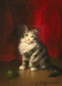 Jules Le Roy (French 1856-1921)oil on panelStudy of a seated silver tabby catsigned9 x 7in.