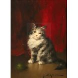 Jules Le Roy (French 1856-1921)oil on panelStudy of a seated silver tabby catsigned9 x 7in.