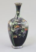 A Japanese silver wire cloisonne enamel vase, Meiji period, decorated with a bamboo trellis trailing