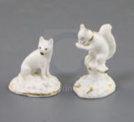 Two Rockingham porcelain toy figures of a squirrel and a foxhound, c.1830, both decorated in gilt