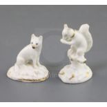 Two Rockingham porcelain toy figures of a squirrel and a foxhound, c.1830, both decorated in gilt