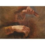 Pre Raphaelite Schooloil on canvas boardStudy of a violinist's handsindistinctly signed5.25 x 7.