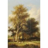 James Stark (1794-1859)oil on panelShepherd and flock in woodland11.75 x 8.5in.