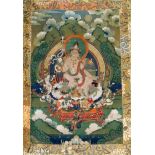 A thangka depicting Padmasambhava in the form of Nyima Ozer, Tibet, 19th century the central