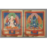 A pair of small thangka depicting Vajrasattva and Samantabhadra with their consorts, Tibet, late