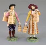 A pair of Chamberlain's Worcester porcelain figures of a milkmaid and a milkman, c.1830, each