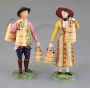 A pair of Chamberlain's Worcester porcelain figures of a milkmaid and a milkman, c.1830, each