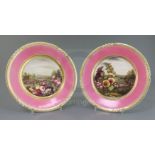 A rare pair of Rockingham porcelain cabinet plates, c.1826-30, painted by George Speight with an