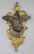 Alfred Barye Fils (1839-1882). A bronze and ormolu 'owl' wall pocket, signed and inscribed 'Mort