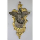 Alfred Barye Fils (1839-1882). A bronze and ormolu 'owl' wall pocket, signed and inscribed 'Mort