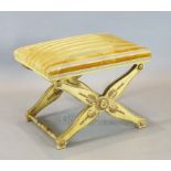 A 19th century Continental giltwood X frame stool, 2ft x 1ft 8in. H. 1ft 8in.