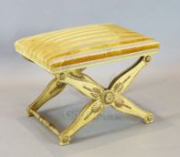 A 19th century Continental giltwood X frame stool, 2ft x 1ft 8in. H. 1ft 8in.