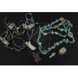 A group of Egyptian jewellery and relics, including two bead necklaces