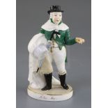 A Rockingham porcelain figure of John Liston as Lubin Log, c.1830, wearing a green coat and