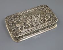 A heavy mid 20th century Portuguese 833 standard silver box and hinged cover, of rounded rectangular
