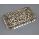 A heavy mid 20th century Portuguese 833 standard silver box and hinged cover, of rounded rectangular