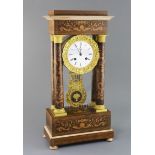 A 19th century French ormolu mounted rosewood and marquetry portico clock, height 20.5in.