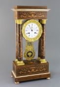 A 19th century French ormolu mounted rosewood and marquetry portico clock, height 20.5in.