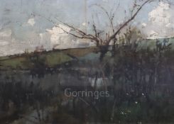 Sir Frank Brangwyn (1867-1956)oil on wooden panel'By the stream'initialled12 x 16.5in.