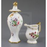 A Rockingham porcelain Royal Botanical Plants & Flies milk jug and a hexagonal baluster vase and