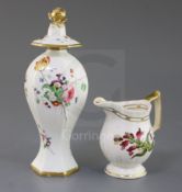 A Rockingham porcelain Royal Botanical Plants & Flies milk jug and a hexagonal baluster vase and