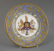 A rare Rockingham porcelain sample plate for the William IV service, c.1830-7, finely painted to the