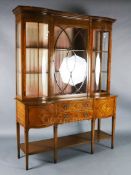 A fine quality 19th century Sheraton revival marquetry inlaid satinwood display cabinet, retailed by