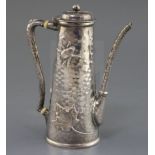 A late 19th century Tiffany & Co sterling silver bachelor's coffee pot, of tapering cylindrical