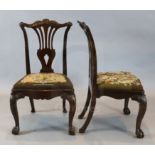 A set of eight George II style Irish 'red walnut' and oak dining chairs,