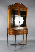 An Edwardian marquetry inlaid rosewood banded satinwood display cabinet, with urn inlaid arch top