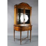 An Edwardian marquetry inlaid rosewood banded satinwood display cabinet, with urn inlaid arch top