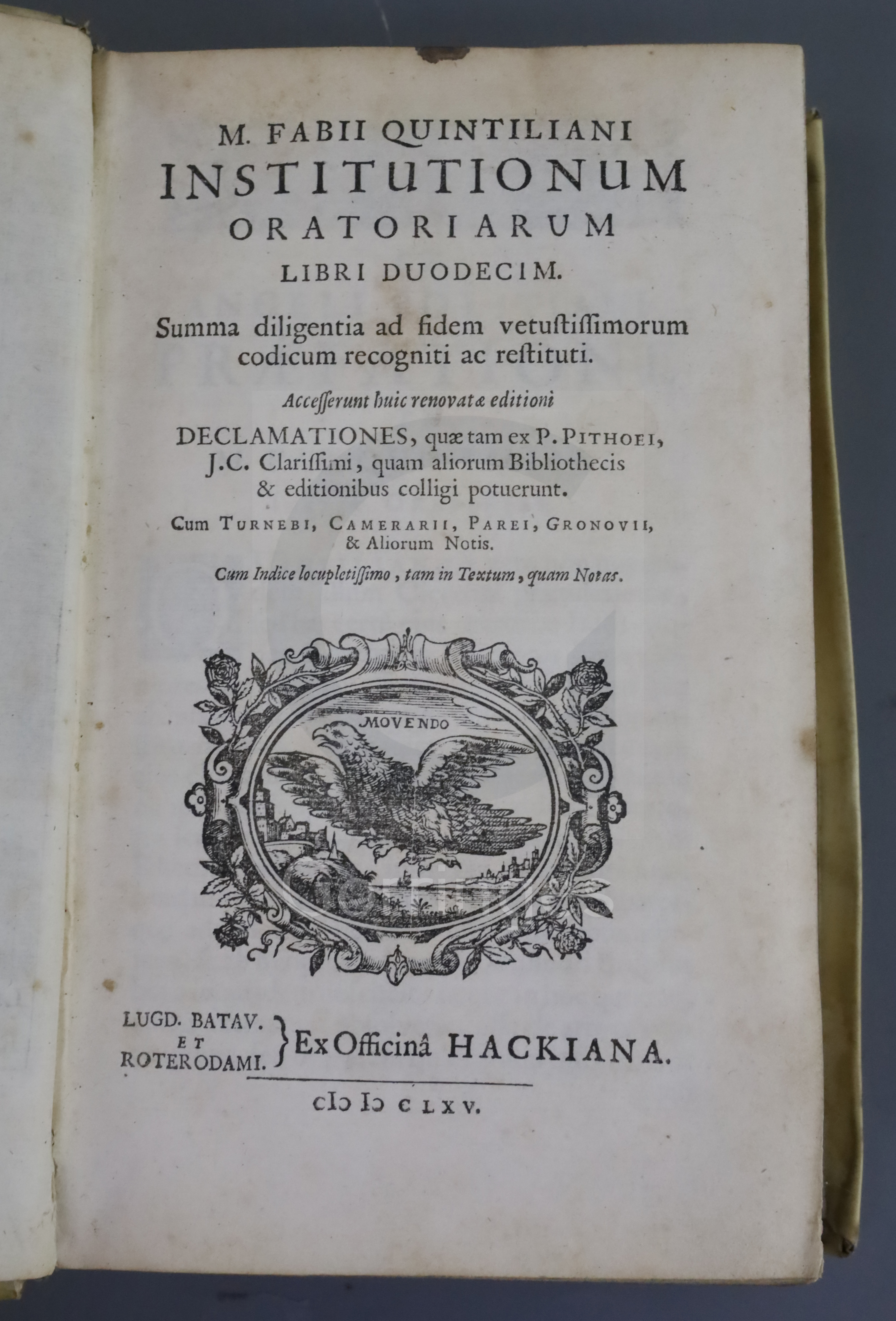 Quintilianus, Marcus Fabius - Institutiones oratoriae. "Institutionum oratoriarum libri XII, vol - Image 2 of 3