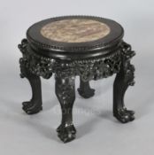 A Chinese hongmu and rouge marble inset jardiniere stand, late 19th century, \h. 37cm
