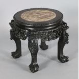 A Chinese hongmu and rouge marble inset jardiniere stand, late 19th century, \h. 37cm