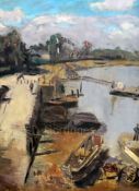 Manner of Walter Richard Sickert (1860-1942)oil on wooden panelThe Towing Path, Putneybears